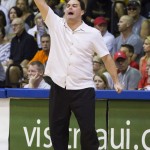 Arizona head coach Sean Miller calls a play while taking on Missouri in the second half of an NCAA college basketball game at the Maui Invitational on Monday, Nov. 24, 2014, in Lahaina, Hawaii. Arizona beat Missouri 72-53. (AP Photo/Eugene Tanner)