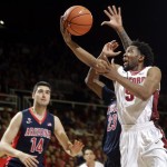 Stanford's Chasson Randle (5) shoots against Arizona during the second half of an NCAA college basketball game Thursday, Jan. 22, 2015, in Stanford, Calif. Arizona won 89-82. (AP Photo/Marcio Jose Sanchez)