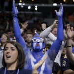 An Xavier fan reacts before the team plays Arizona in a college basketball regional semifinal in the NCAA Tournament, Thursday, March 26, 2015, in Los Angeles. (AP Photo/Jae C. Hong)