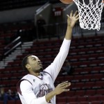 Texas Southern forward Malcolm Riley shoots during practice at the NCAA college basketball tournament in Portland, Ore., Wednesday, March 18, 2015. Texas Southern plays Arizona in the second round on Thursday. (AP Photo/Don Ryan)