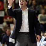 Arizona coach Sean Miller talks to his team during the first half of an NCAA college basketball game against Stanford on Thursday, Jan. 22, 2015, in Stanford, Calif. (AP Photo/Marcio Jose Sanchez)