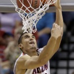 Arizona's Nick Johnson dunks the ball against Colorado during the second half of an NCAA college basketball game in the semifinals of the Pac-12 Conference on Friday, March 14, 2014, in Las Vegas. Arizona won 63-43. (AP Photo/Julie Jacobson)