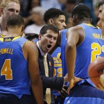UCLA coach Steve Alford talks to his players during the second half of an NCAA college basketball game against Arizona in the semifinals of the Pac-12 conference tournament Friday, March 13, 2015, in Las Vegas. Arizona defeated UCLA 70-64. (AP Photo/John Locher)