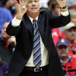 California head coach Mike Montgomery signals a play in to his players during the second half against Arizona in an NCAA college basketball game at McKale Center in Tucson, Ariz.,Sunday, Feb. 10, 2013. California won 77-69. (AP Photo/John Miller)
