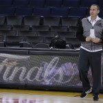 
              Cleveland Cavaliers coach David Blatt prepares for NBA basketball practice, Wednesday, June 3, 2015, in Oakland, Calif. The Golden State Warriors host the Cavaliers in Game 1 of the NBA Finals on Thursday. (AP Photo/Ben Margot)
            
