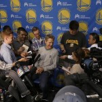 
              Golden State Warriors head coach Steve Kerr speaks to reporters at the team's practice facility in Oakland, Calif., Thursday, June 18, 2015. The Warriors believe their first title in 40 years could be the first of many more. With their young core signed long-term and MVP Stephen Curry just entering his prime, the Warriors are certainly set up to make several championship runs. (AP Photo/Jeff Chiu)
            