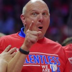 
              Los Angeles Clippers owner Steve Ballmer celebrates after guard Chris Paul hit a last second basket during the second half of Game 7 in a first-round NBA basketball playoff series against the San Antonio Spurs, Saturday, May 2, 2015, in Los Angeles. The Clippers won 111-109. (AP Photo/Mark J. Terrill)
            