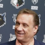 
              Minnesota Timberwolves coach Flip Saunders greets the media with a smile during an NBA basketball news conference, Wednesday, June 24, 2015 in Minneapolis. The Timberwolves have the No. 1, 31st and 36th picks in the  NBA draft. (AP Photo/Jim Mone)
            