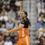 
              West’s Maya Moore, of the Minnesota Lynx, reacts in the final seconds the WNBA All-Star basketball game, Saturday, July 25, 2015, in Uncasville, Conn. The West won 117-112. Moore, who scored 30 points, was named MVP. (AP Photo/Jessica Hill)
            