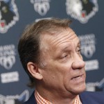               Minnesota Timberwolves coach Flip Saunders addresses the media during an NBA basketball news conference, Wednesday, June 24, 2015 in Minneapolis. The Timberwolves have the No. 1, 31st and 36th picks in the  NBA draft. (AP Photo/Jim Mone)
            
