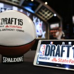               A basketball with the name of Karl-Anthony Towns' name on it sits on a table reserved for him before the NBA basketball draft, Thursday, June 25, 2015, in New York. (AP Photo/Kathy Willens)
            