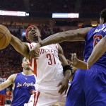
              Houston Rockets guard Jason Terry (31) is blocked by Los Angeles Clippers center DeAndre Jordan (6) during the first half in Game 7 of the NBA basketball Western Conference semifinals Sunday, May 17, 2015, in Houston. (AP Photo/David J. Phillip)
            