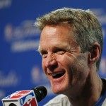 
              Golden State Warriors head coach Steve Kerr answers a question during press conference for basketball's NBA Finals in Cleveland, Wednesday, June 10, 2015. The Cleveland Cavaliers lead the Warriors 2-1 in the best-of-seven games series.  Game 4 is scheduled for Thursday. (AP Photo/Paul Sancya)
            