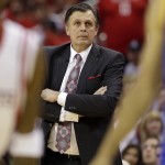               Houston Rockets head coach Kevin McHale watches his players against the Golden State Warriors during the second half in Game 3 of the NBA basketball Western Conference finals Saturday, May 23, 2015, in Houston. (AP Photo/David J. Phillip)
            