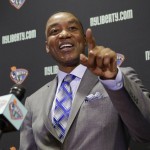 
              FILE - In this May 21, 2015, file photo, New York Liberty president Isiah Thomas speaks during a news conference in Tarrytown, N.Y. Thomas' ownership application for the Liberty is still pending. Richie had hoped to have Thomas' petition vetted and a decision rendered before the season began, but that wasn't feasible. The league just announced this week that a six-member committee of the WNBA Board of Governors was formed to evaluate the his application. (AP Photo/Seth Wenig, File)
            