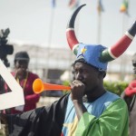 
              A South Sudanese man blows a horn as he attends an independence day ceremony in the capital Juba, South Sudan, Thursday, July 9, 2015. South Sudan marked four years of independence from Sudan on Thursday, but the celebrations were tempered by concerns about ongoing violence and the threat of famine. (AP Photo/Jason Patinkin)
            