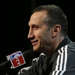 
              Cleveland Cavaliers head coach David Blatt answers a question during a press conference for basketball's NBA Finals in Cleveland, Wednesday, June 10, 2015. The  Cavaliers lead the Warriors 2-1 in the best-of-seven games series.  Game 4 is scheduled for  Thursday. (AP Photo/Michael Conroy)
            