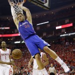 
              Los Angeles Clippers forward Blake Griffin (32) dunks against the Houston Rockets during the first half in Game 7 of the NBA basketball Western Conference semifinals Sunday, May 17, 2015, in Houston. (AP Photo/David J. Phillip)
            