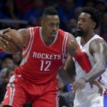 
              Houston Rockets center Dwight Howard drives around Los Angeles Clippers center DeAndre Jordan during the first half of Game 6 in a second-round NBA basketball playoff series in Los Angeles, Thursday, May 14, 2015. (AP Photo/Jae C. Hong)
            