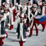 The team from Russia arrive during the opening ceremony of the 2014 Winter Olympics in Sochi, Russia, Friday, Feb. 7, 2014. (AP Photo/Ivan Sekretarev)