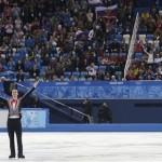 Ksenia Stolbova and Fedor Klimov of Russia acknowledge applause after competing in the team pairs free skate figure skating competition at the Iceberg Skating Palace during the 2014 Winter Olympics, Saturday, Feb. 8, 2014, in Sochi, Russia. (AP Photo/Darron Cummings, Pool)