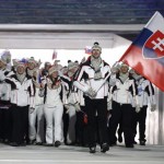Zdeno Chara of Slovakia carries the flag as he leads the team during the opening ceremony of the 2014 Winter Olympics in Sochi, Russia, Friday, Feb. 7, 2014. (AP Photo/Mark Humphrey)