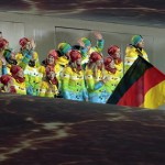 Athletes from Germany arrives during the opening ceremony of the 2014 Winter Olympics in Sochi, Russia, Friday, Feb. 7, 2014. (AP Photo/Ivan Sekretarev)