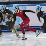 From left, J.R. Celski of the United States, Satoshi Sakashita of Japan, Han Tianyu of China, and Park Se-Yeong of South Korea start in a men's 500m short track speedskating quarterfinal at the Iceberg Skating Palace during the 2014 Winter Olympics, Friday, Feb. 21, 2014, in Sochi, Russia. (AP Photo/Ivan Sekretarev)