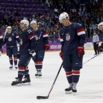 Team USA skates off the ice after losing 5-0 to Finland in the men's bronze medal ice hockey game at the 2014 Winter Olympics, Saturday, Feb. 22, 2014, in Sochi, Russia. (AP Photo/Petr David Josek)