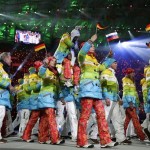 German athletes enter the stadium during the closing ceremony of the 2014 Winter Olympics, Sunday, Feb. 23, 2014, in Sochi, Russia. (AP Photo/Matt Dunham)