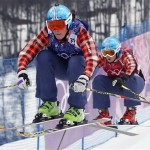 Canada's Marielle Thompson leads compatriot Kelsey Serwa in the women's ski cross final at the Rosa Khutor Extreme Park, at the 2014 Winter Olympics, Friday, Feb. 21, 2014, in Krasnaya Polyana, Russia. (AP Photo/Sergei Grits)