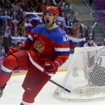 Russia forward Alexander Radulov reacts after scoring a goal in a shootout against Slovakia goaltender Jan Laco during overtime of a men's ice hockey game at the 2014 Winter Olympics, Sunday, Feb. 16, 2014, in Sochi, Russia. Russia won 1-0. (AP Photo/Mark Humphrey)