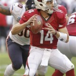 Arizona Cardinals quarterback Ryan Lindley (14) looks to pass against the Chicago Bears during the first half of an NFL football game, Sunday, Dec. 23, 2012, in Glendale, Ariz. (AP Photo/Paul Connors)