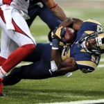 St. Louis Rams wide receiver Brian Quick (83) carries a 16-yard pass down to the 1-yard line during the fourth quarter of an NFL football game against the Arizona Cardinals, Sunday, Sept. 8, 2013, in St. Louis. (AP Photo/L.G. Patterson)