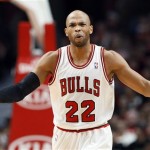 Chicago Bulls forward Taj Gibson reacts to a call during the first half of an NBA basketball game against the Phoenix Suns in Chicago on Saturday, Jan. 12, 2013. (AP Photo/Nam Y. Huh)
