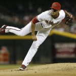 Arizona Diamondbacks pitcher Randall Delgado delivers a pitch against the Florida Marlins during the first inning of a baseball game, Tuesday, June 18, 2013, in Phoenix. (AP Photo/Matt York)