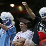 Philadelphia Phillies fans cheer on their favorite players before a baseball game between the Phillies and the Arizona Diamondbacks on Thursday, May 9, 2013, in Phoenix. (AP Photo/Ross D. Franklin)