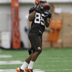 Cleveland Browns wide receiver Perez Ashford catches a pass during NFL football rookie minicamp at the team's training facility Saturday, May 11, 2013, in Berea, Ohio. (AP Photo/Tony Dejak)

