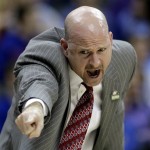 Mississippi coach Andy Kennedy talks to his players during the second half of their second-round game against Mississippi in the NCAA college basketball tournament Friday, March 22, 2013, in Kansas City, Mo. Mississippi won 57-46. (AP Photo/Charlie Riedel)