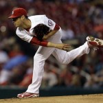 St. Louis Cardinals starting pitcher Joe Kelly throws during the first inning of a baseball game against the Arizona Diamondbacks, Wednesday, June 5, 2013, in St. Louis. (AP Photo/Jeff Roberson)