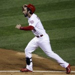 St. Louis Cardinals' Matt Carpenter reacts to a called third strike to end the third inning of Game 5 of baseball's World Series against the Boston Red Sox Monday, Oct. 28, 2013, in St. Louis. (AP Photo/David J. Phillip)
