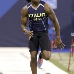 Clemson wide receiver Sammy Watkins runs the 40-yard dash at the NFL football scouting combine in Indianapolis, Sunday, Feb. 23, 2014. (AP Photo/Nam Y. Huh)