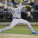 American League's Greg Holland of the Kansas City Royals pitches during the seventh inning of the MLB All-Star baseball game, on Tuesday, July 16, 2013, in New York. (AP Photo/Kathy Willens)