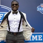 Tennessee's Cordarrelle Paterson shows off his suit on the red carpet before the first round of the NFL football draft, Thursday, April 25, 2013, at Radio City Music Hall in New York. (AP Photo/Craig Ruttle)