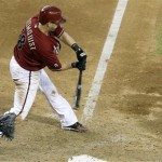 Arizona Diamondbacks' Willie Bloomquist swings to deliver the game-winning walkoff hit against the Toronto Blue Jays in the 10th inning of a baseball game on Wednesday, Sept. 4, 2013, in Phoenix. The Diamondbacks defeated the Blue Jays 4-3. (AP Photo/Ross D. Franklin)