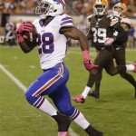 Buffalo Bills running back C.J. Spiller runs 54 yards for a touchdown against the Cleveland Browns in the third quarter of an NFL football game Thursday, Oct. 3, 2013, in Cleveland. (AP Photo/Tony Dejak)
