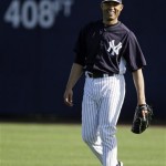 New York Yankees' Mariano Rivera laughs during a workout at baseball spring training, Saturday, Feb. 16, 2013, in Tampa, Fla. (AP Photo/Matt Slocum)
