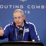 New York Giants head coach Tom Coughlin answers a question during a news conference at the NFL football scouting combine in Indianapolis, Friday, Feb. 22, 2013. (AP Photo/Michael Conroy)