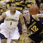 Arizona State guars Max Heller, right, and California's Justin Cobbs eye 
a loose ball during the second half of an NCAA college basketball 
game Saturday, Feb. 4, 2012, in Berkeley, Calif. (AP Photo/Ben Margot)