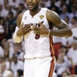 The Miami Heat's LeBron James (6) argues a call against the San Antonio Spurs during the first half in Game 7 of the NBA basketball championships, Thursday, June 20, 2013, in Miami. (AP Photo/Lynne Sladky)